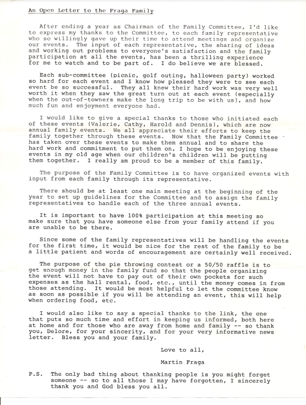 Uncle Martin's letter to family 1983
